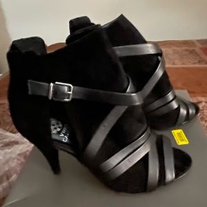Vince Camuto Achika Bootie Size 10M Black Belted Suede with leather straps.